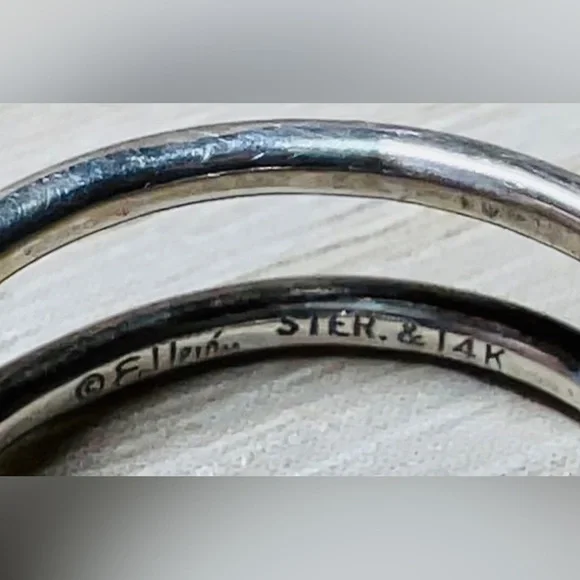 Vintage Designer Ed Levin Sterling Silver & Gold Signature Ring, Size 6 - Picture 7 of 13